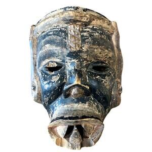 West African Wooden Hand Carved Primitive Painted/Pigmented Tribal Mask (Pende?)
